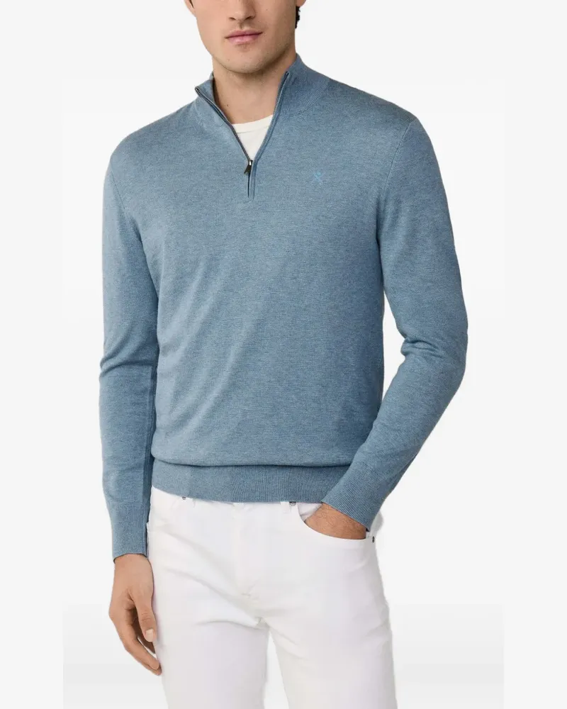 Hackett Bestickter Pullover mit Viertelreißverschluss - Blau Blau