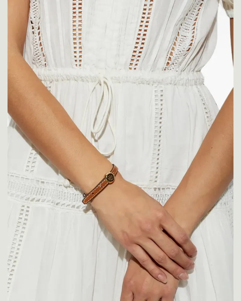 Tory Burch Lederarmband mit Logo-Schild - Braun Braun
