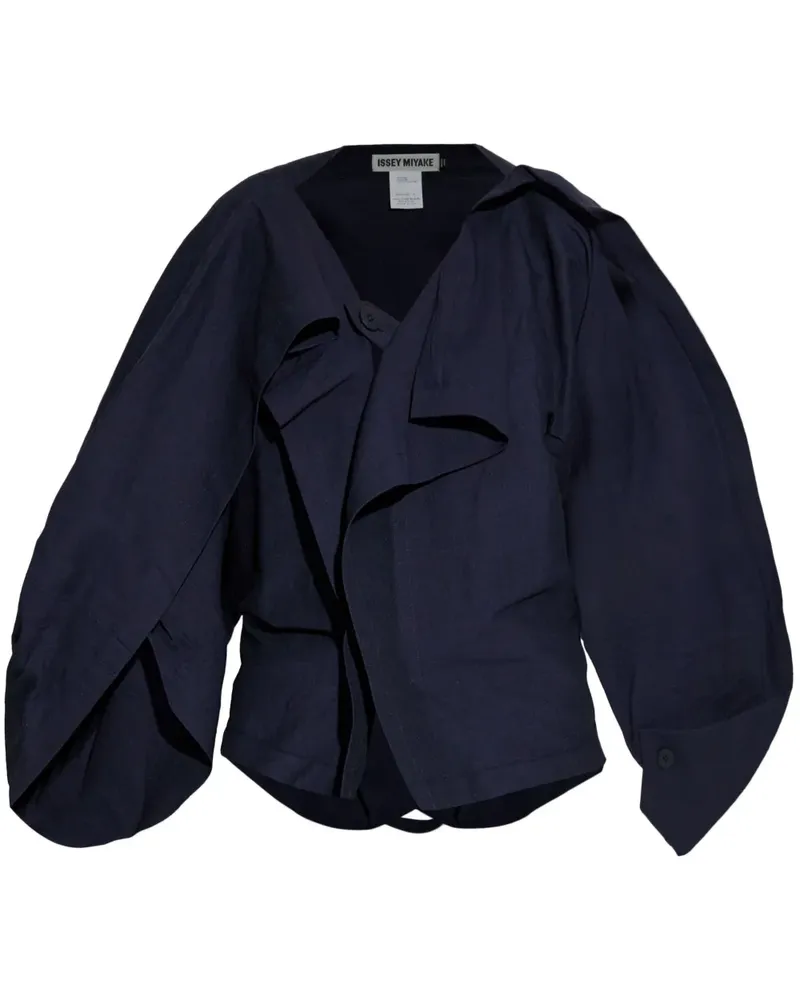 Issey Miyake Gerüschte Bluse im Mustermix - Blau Blau