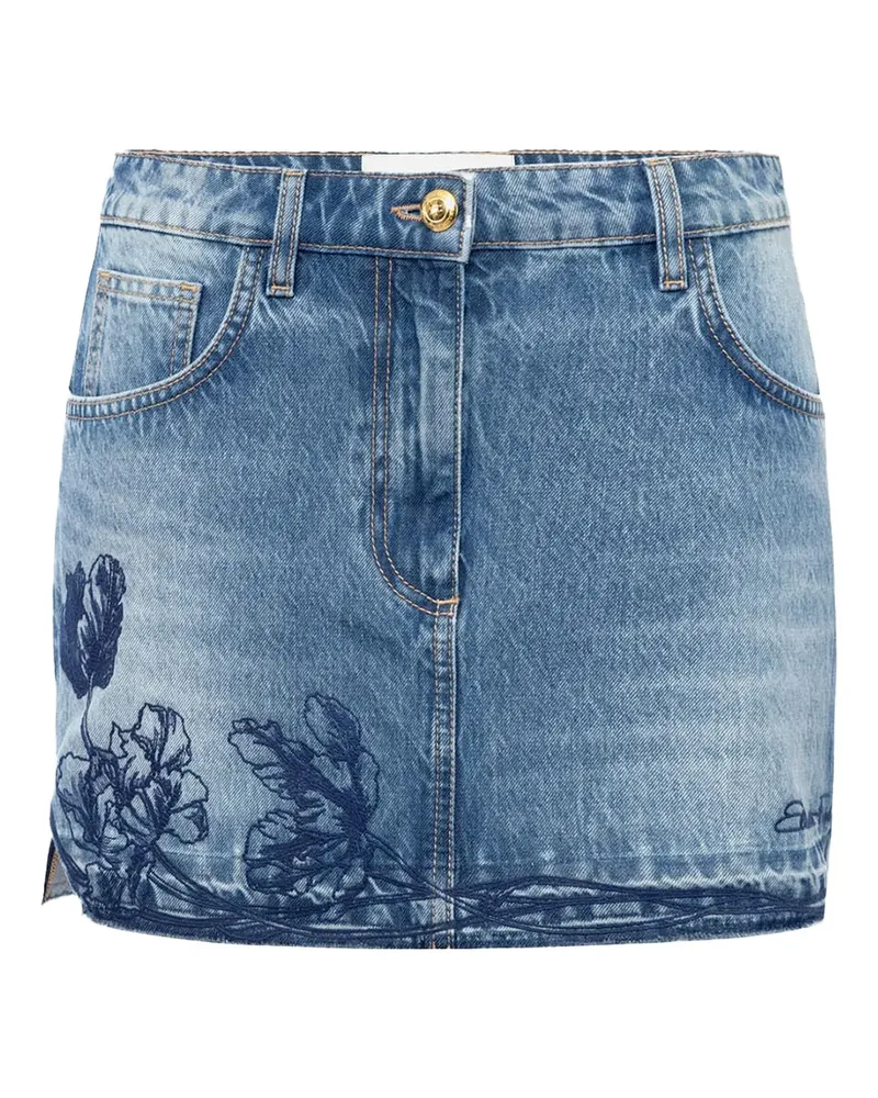Elisabetta Franchi Jeans-Minirock mit Blumenstickerei - Blau Blau