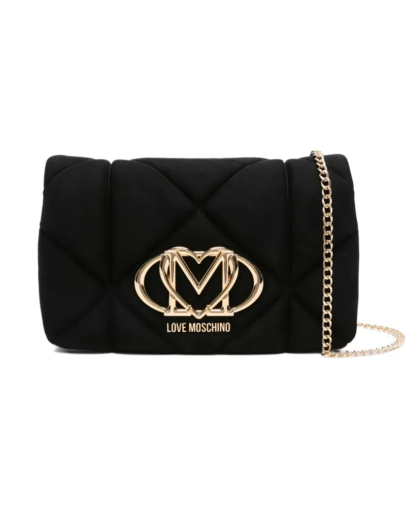 Moschino Gesteppte Umhängetasche mit Logo-Schild - Schwarz Schwarz