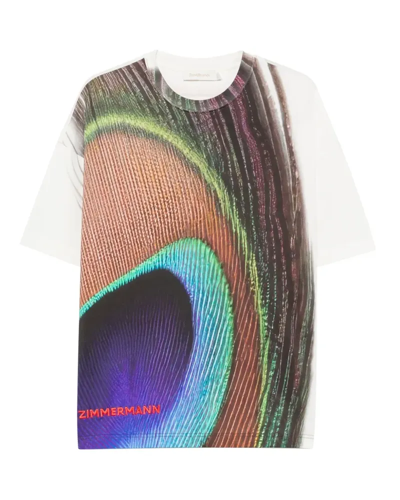 Zimmermann Besticktes T-Shirt mit Pfauen-Print - Weiß Weiß