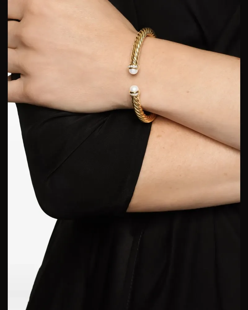 David Yurman 18K yellow gold Cablespira® Flex pearl and diamond bracelet Gold