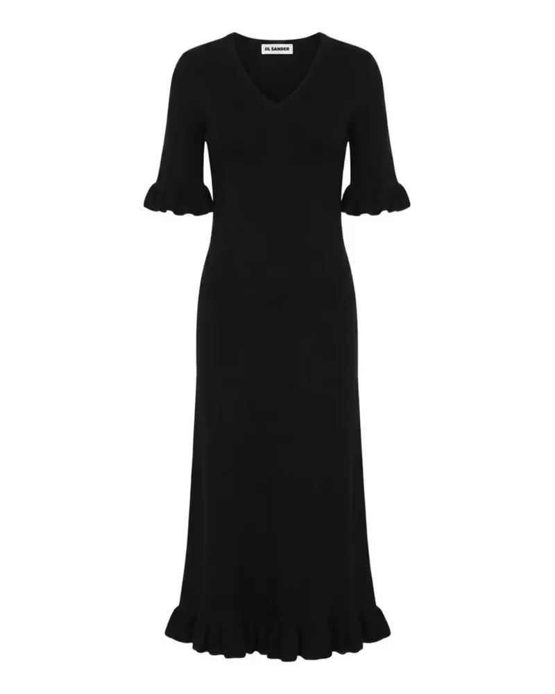 Jil Sander ruffle-trim V-neck maxi dress - Schwarz Schwarz