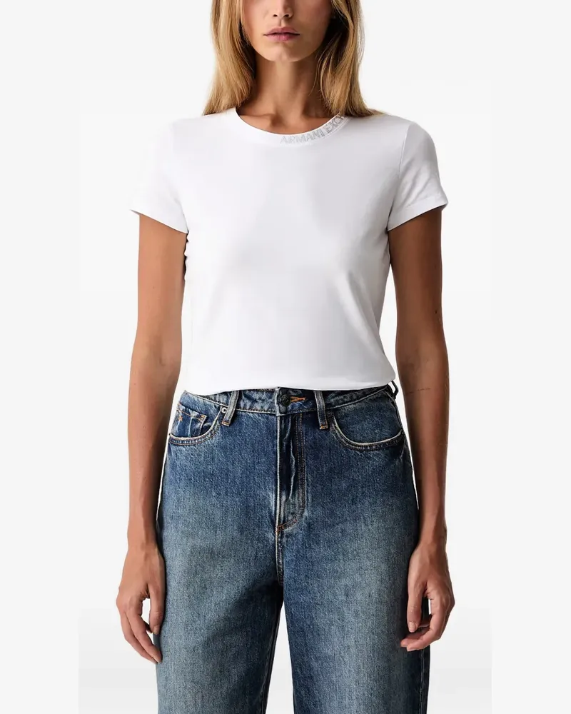 Armani Exchange T-Shirt mit Strass-Logo - Weiß Weiß