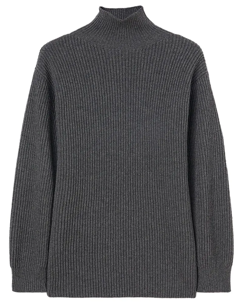 Jil Sander Gerippter Pullover mit Stehkragen - Grau Grau