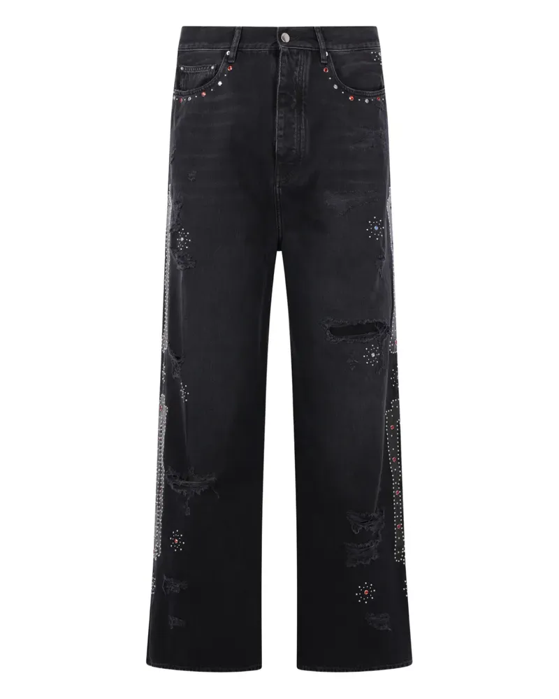 Amiri studded ripped wide-leg jeans - Schwarz Schwarz