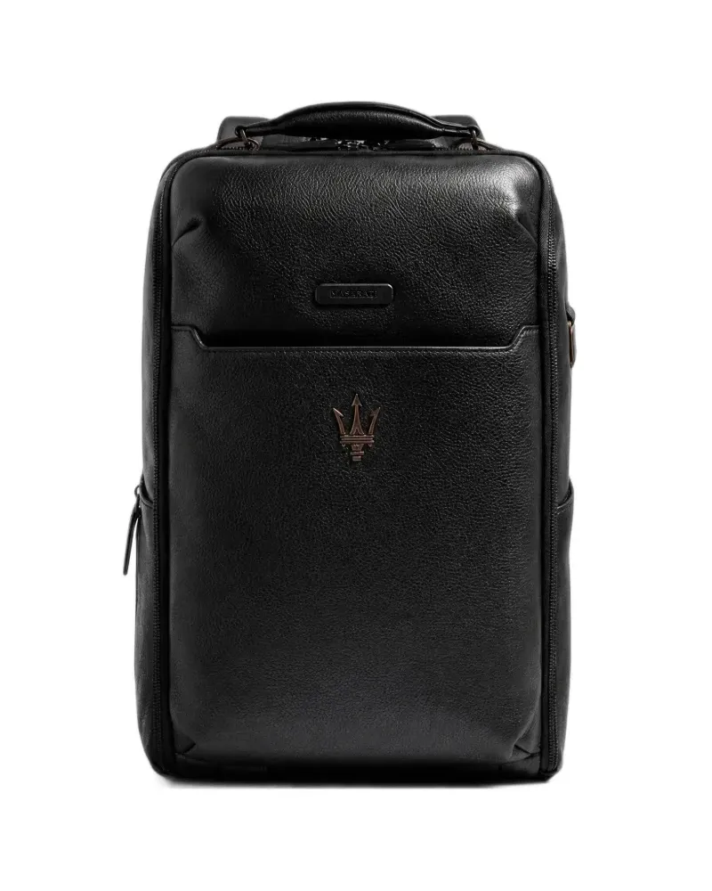 Piquadro x Maserati Rucksack mit Logo-Schild - Schwarz Schwarz