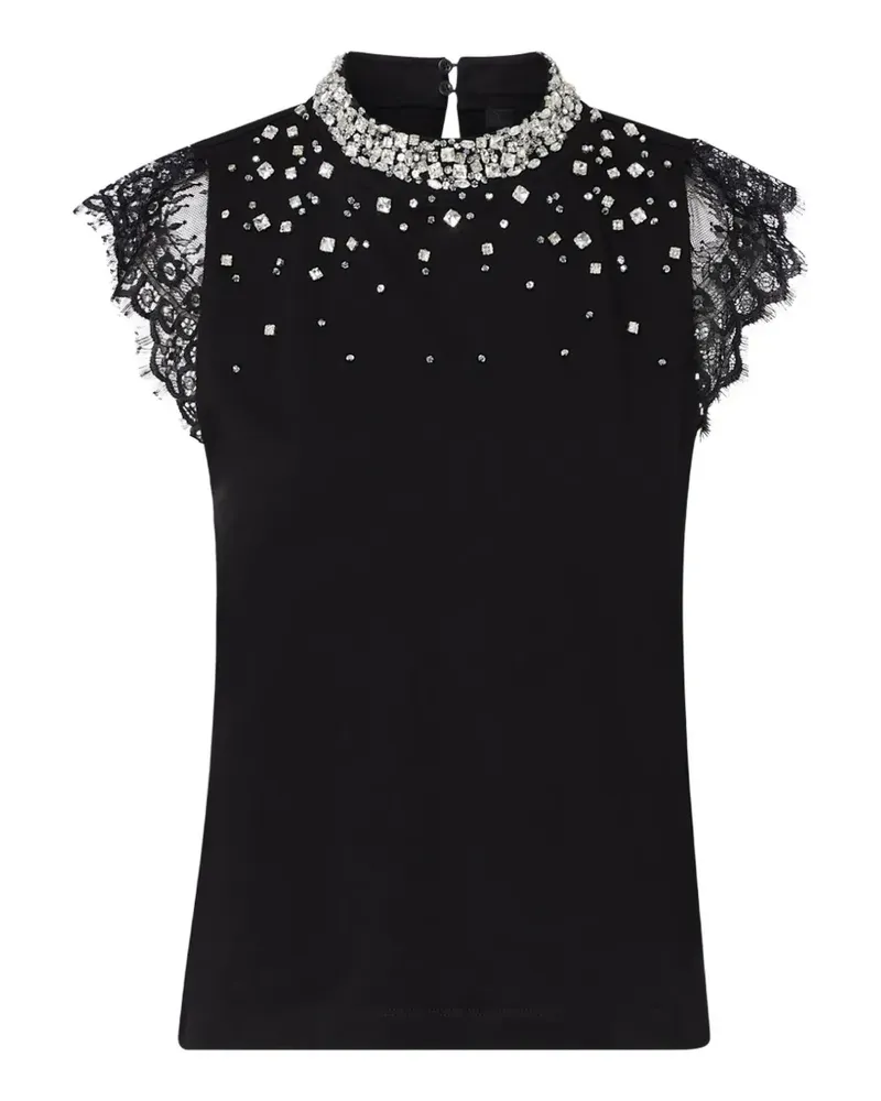 Liu Jo T-shirt with lace and rhinestones - Schwarz Schwarz