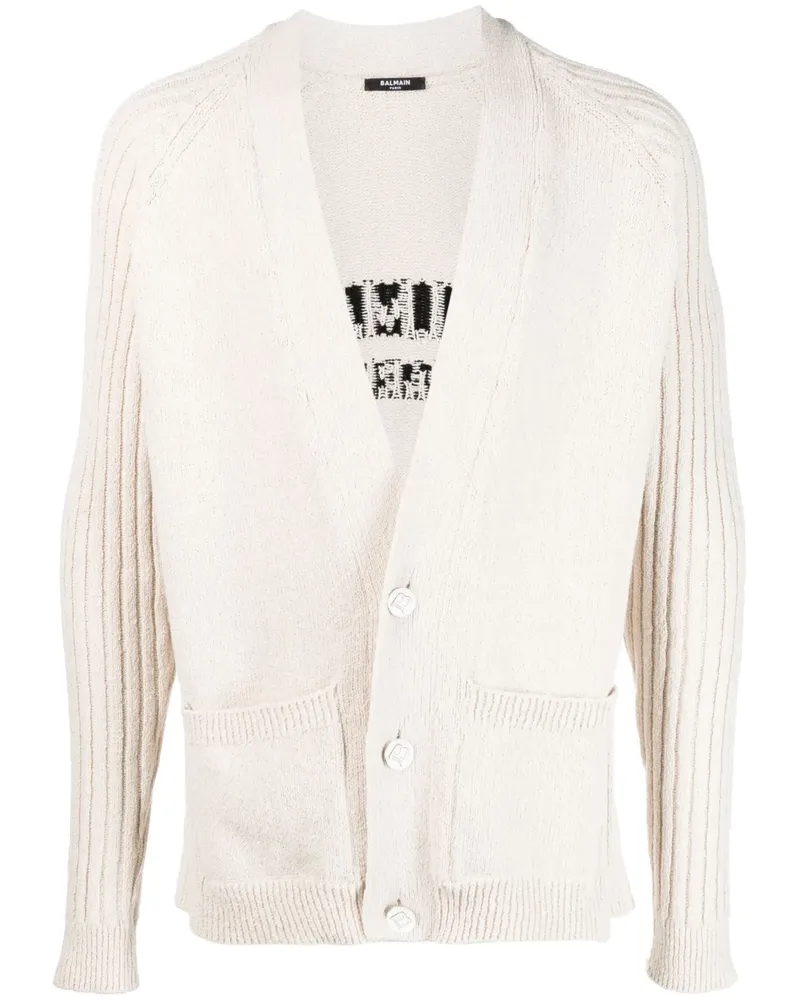 Balmain Cardigan mit Intarsien-Logo - Nude Nude