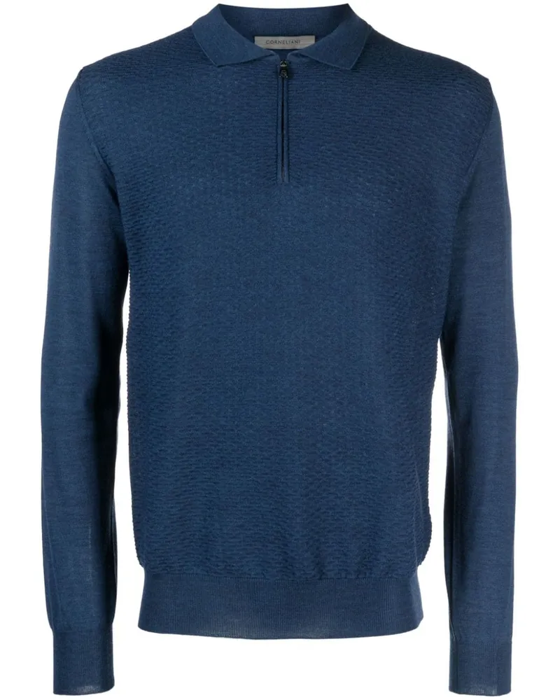 Corneliani Fein gestricktes Poloshirt - Blau Blau