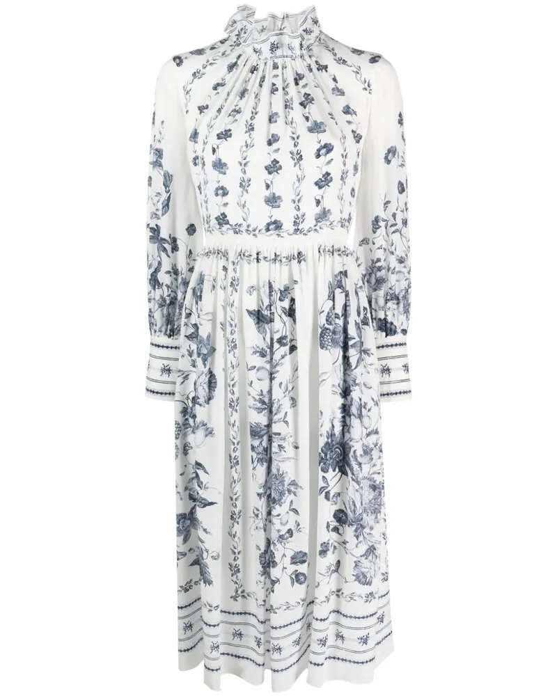 Erdem Midikleid aus Seide mit Blumen-Print - Weiß Weiß