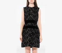 Minikleid mit Blatt-Muster - Schwarz