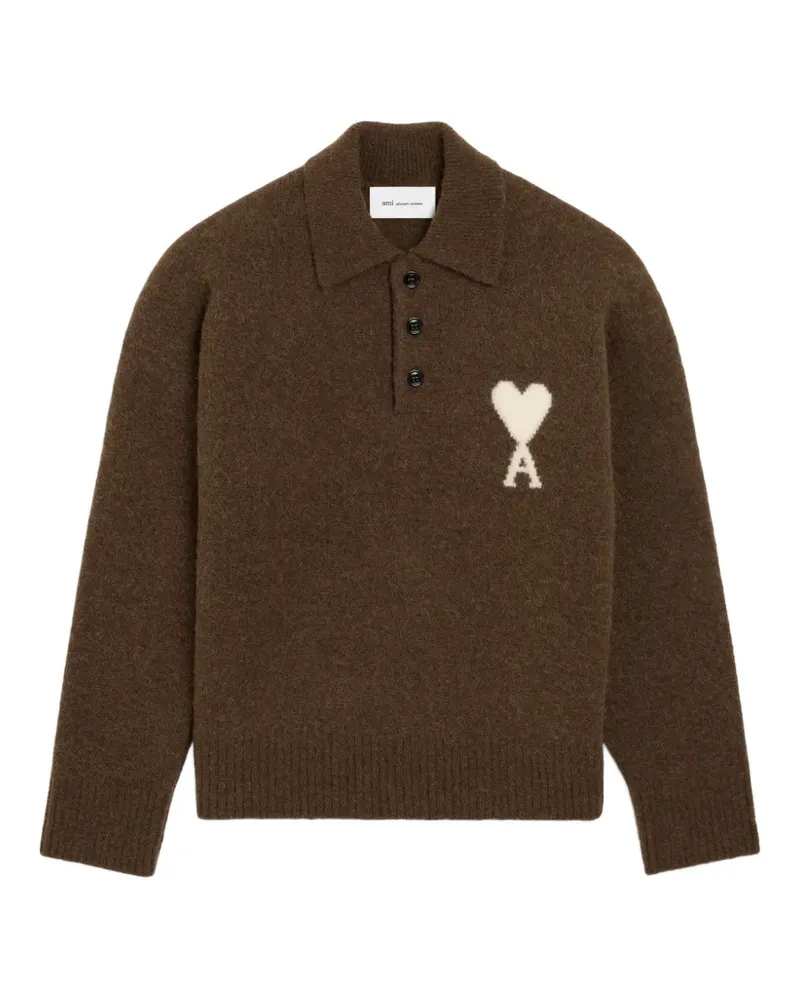 AMI Paris Polopullover aus Alpaka mit Ami de Coeur - Braun Braun