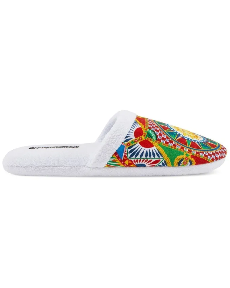 Dolce & Gabbana Slipper mit Carretto Siciliano-Print - Weiß Weiß
