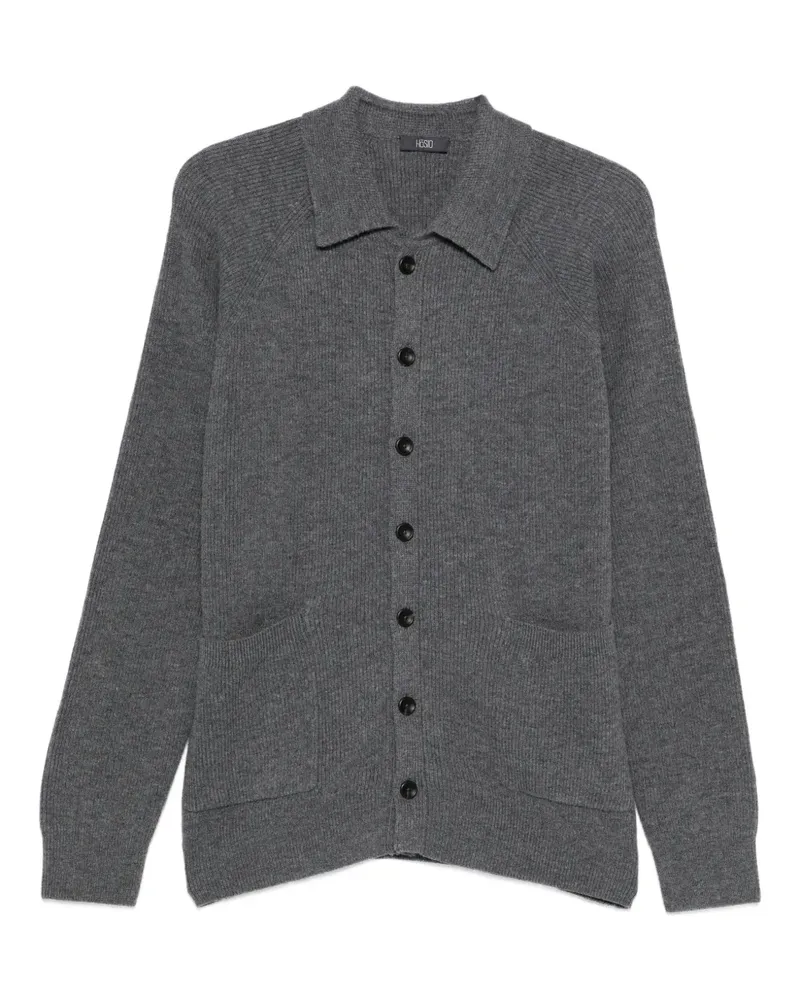 HOSIO Cardigan mit Poloshirtkragen - Grau Grau