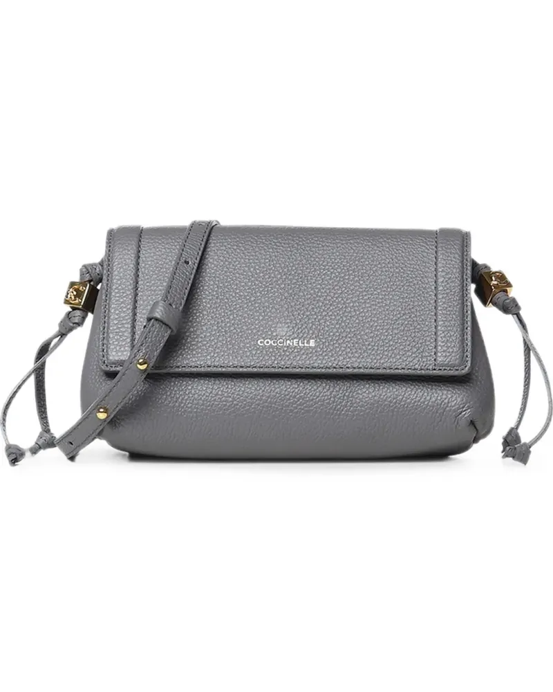 Coccinelle Mini Thess Schultertasche aus gekörntem Leder - Grau Grau
