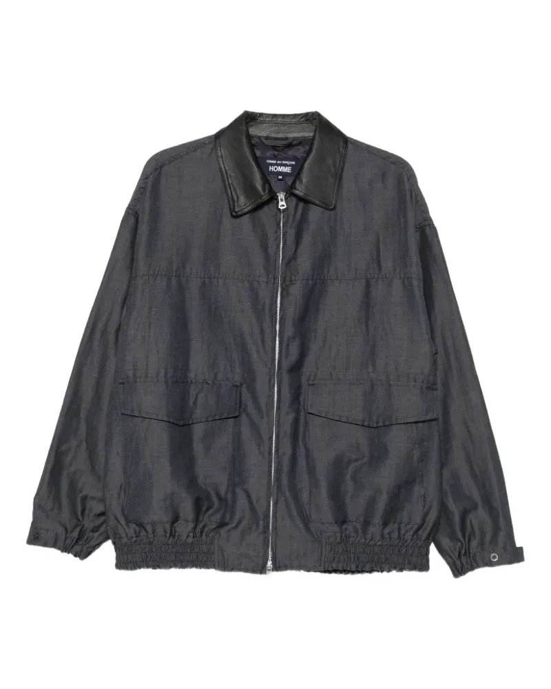 Comme des Garçons Fischgräten-Jacke mit Lederkragen - Grau Grau