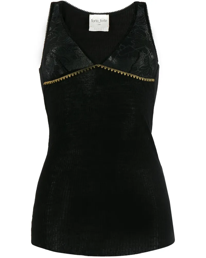 forte_forte Top mit Spitzeneinsatz - Schwarz Schwarz