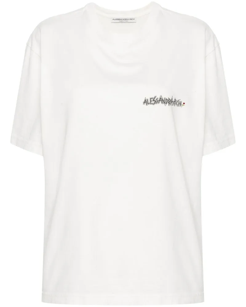 Alessandra Rich T-Shirt mit Kristallen - Weiß Weiß