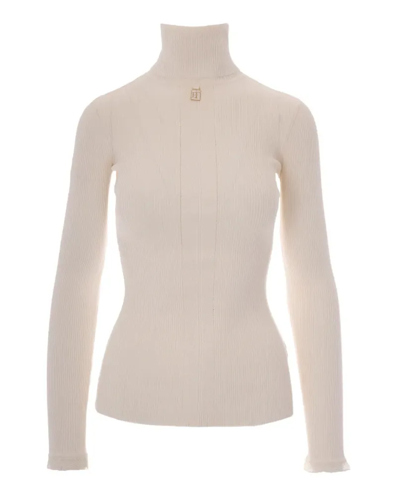 Elisabetta Franchi ribbed-knit logo-plaque sweater - Nude Nude
