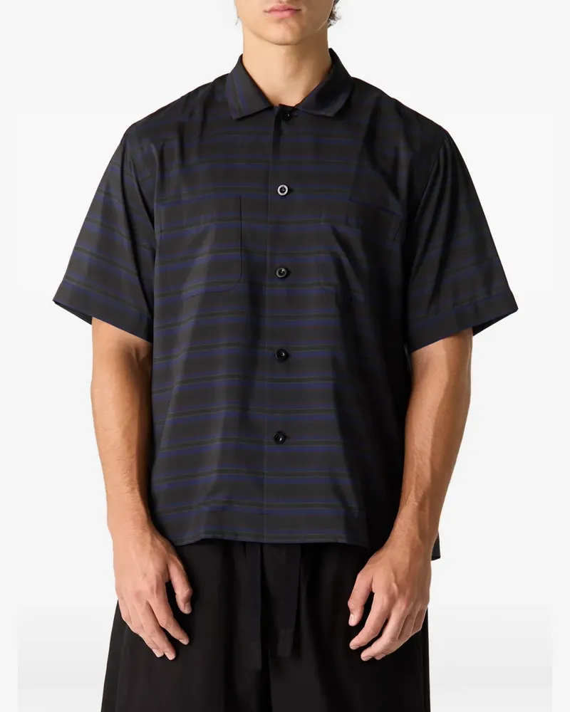 Sacai horizontal-stripe short-sleeve shirt - Schwarz Schwarz