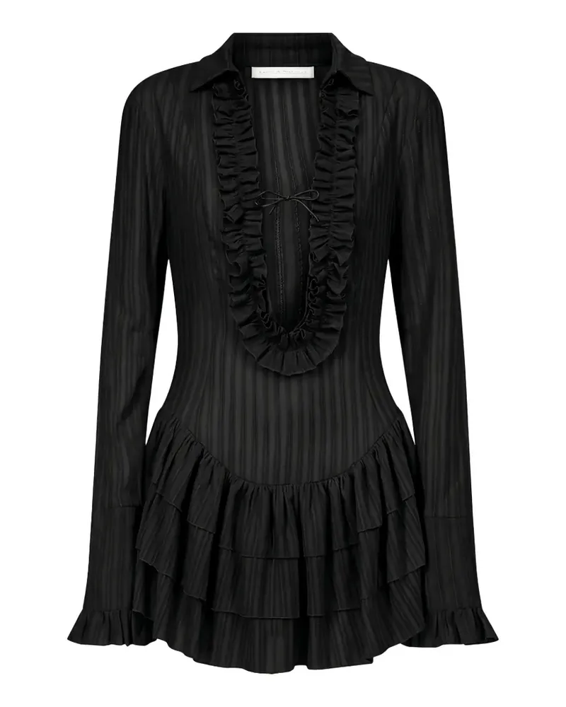 Ludovic de Saint Sernin Gestreiftes Dolce Minikleid mit Rüschen - Schwarz Schwarz