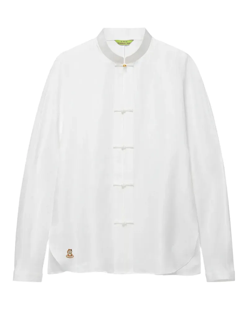 Shanghai Tang Meow Tang Seidenbluse mit Froschverschluss - Weiß Weiß