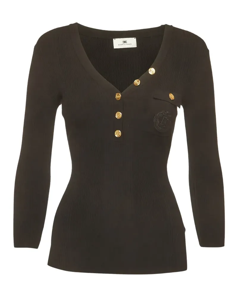 Elisabetta Franchi Gerippter Pullover mit V-Ausschnitt - Schwarz Schwarz