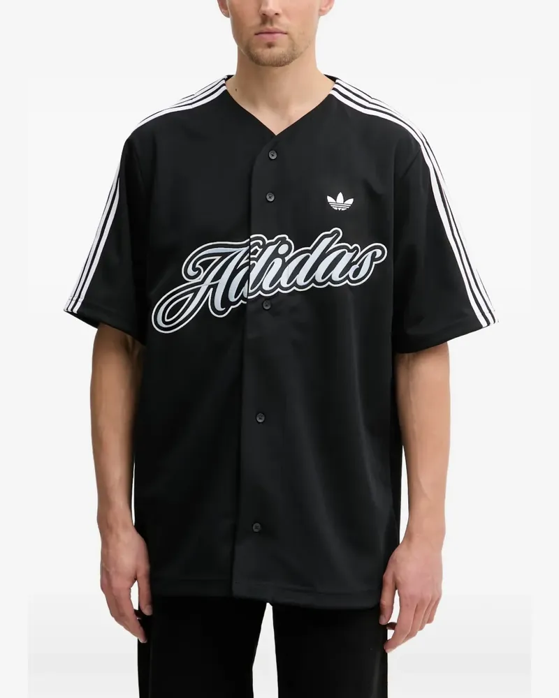 adidas logo-embroidered striped-sleeve shirt - Schwarz Schwarz