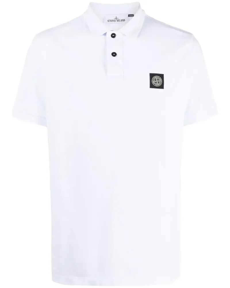 Stone Island Pikee-Poloshirt mit Kompass-Patch - Weiß Weiß