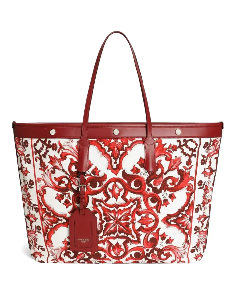 Dolce & Gabbana Atene Shopping Bag aus Canvas mit Majolica-Print - Weiß Weiß