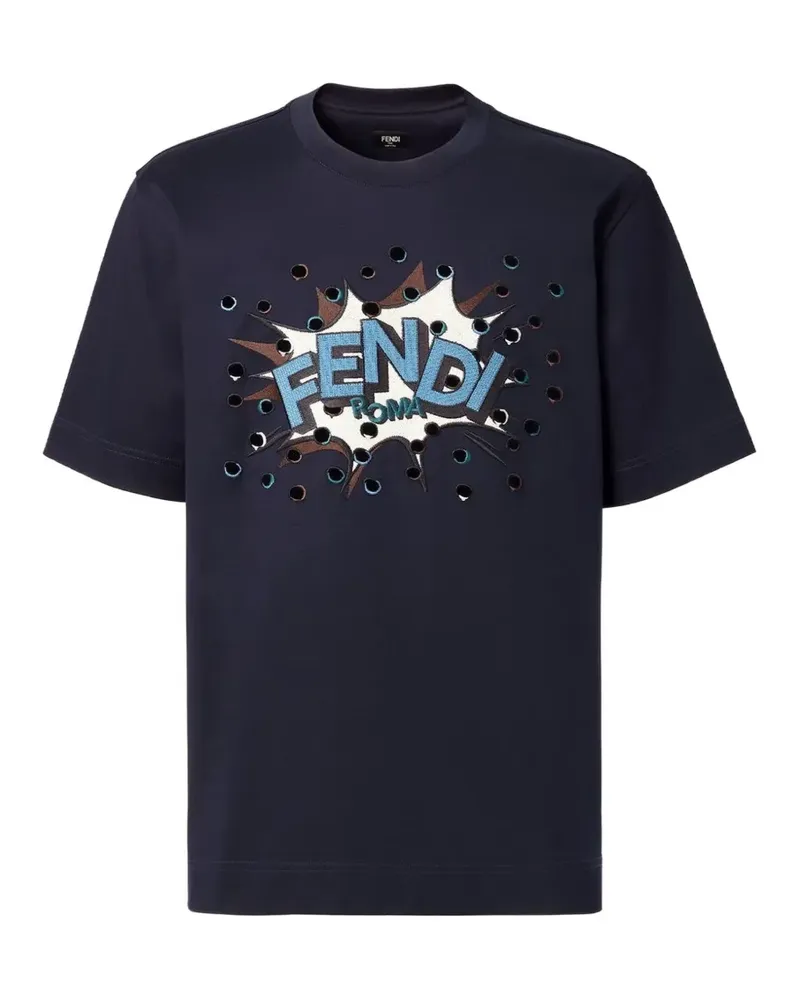 Fendi T-Shirt mit grafischem Patch - Blau Blau