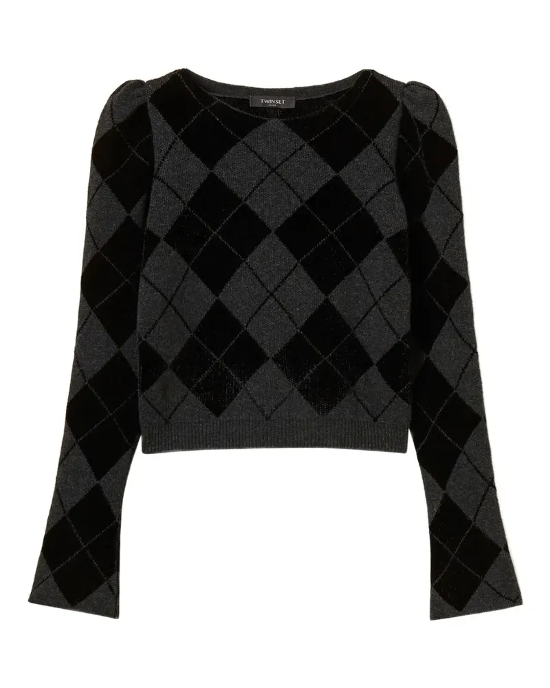 Twin-Set Puffärmel-Pullover mit Rautenmuster - Schwarz Schwarz