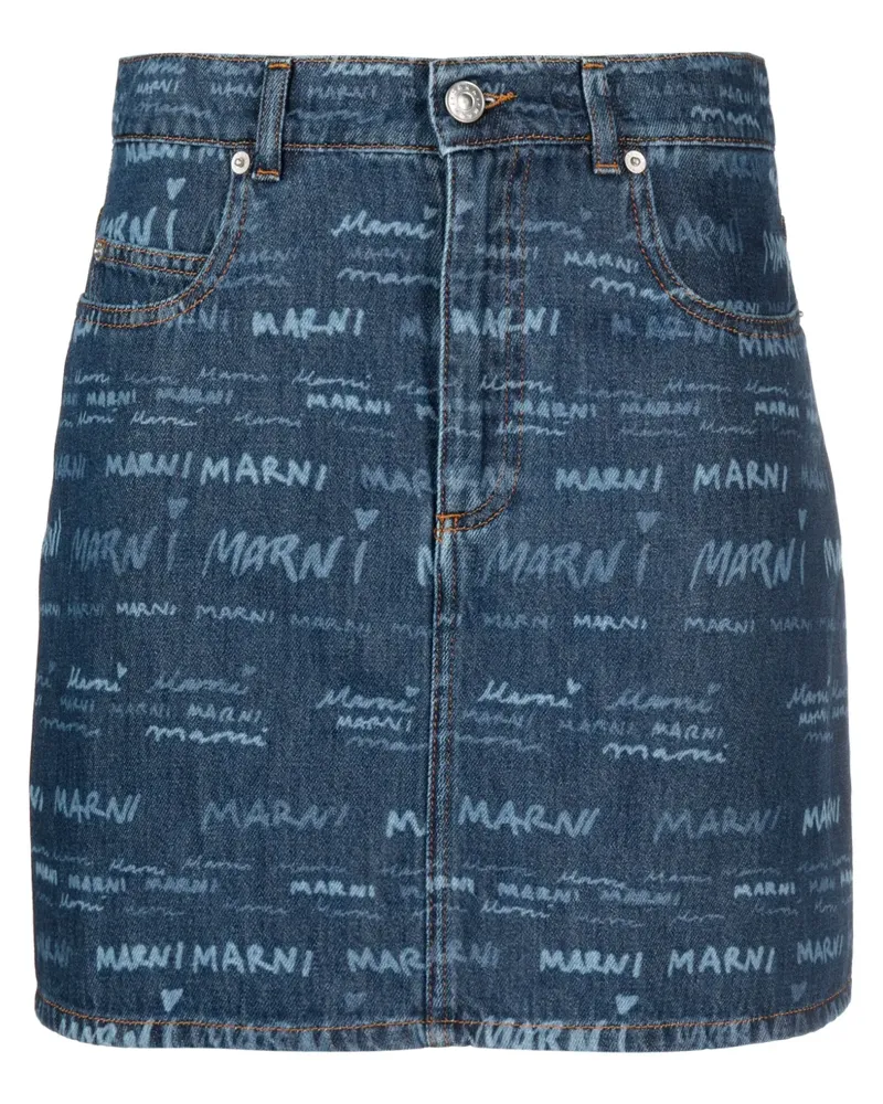 Marni Jeansrock mit Logo-Print - Blau Blau