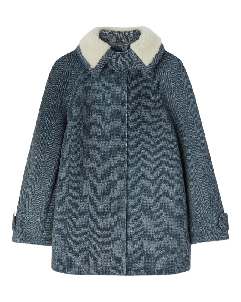 Ermanno Scervino Mantel mit Fischgrätenmuster und Kragen aus Faux Fur - Blau Blau