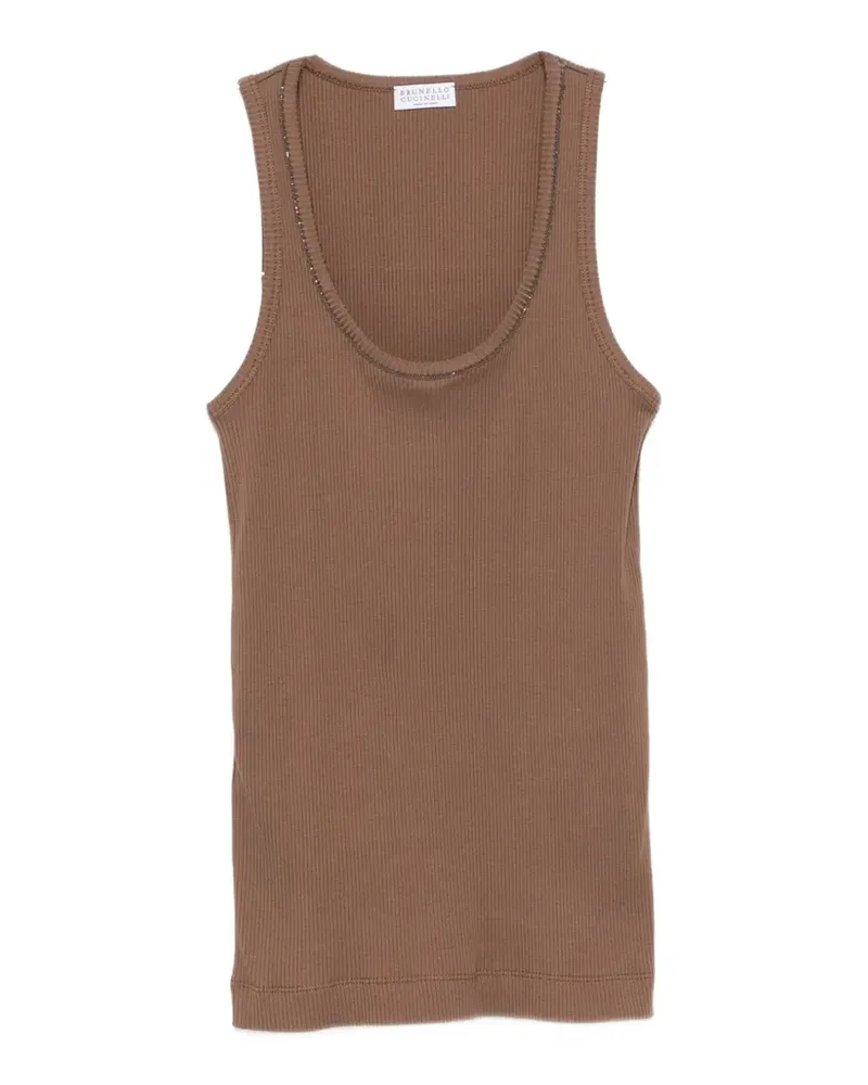 Brunello Cucinelli ribbed-knit Monili-chain tank top - Braun Braun