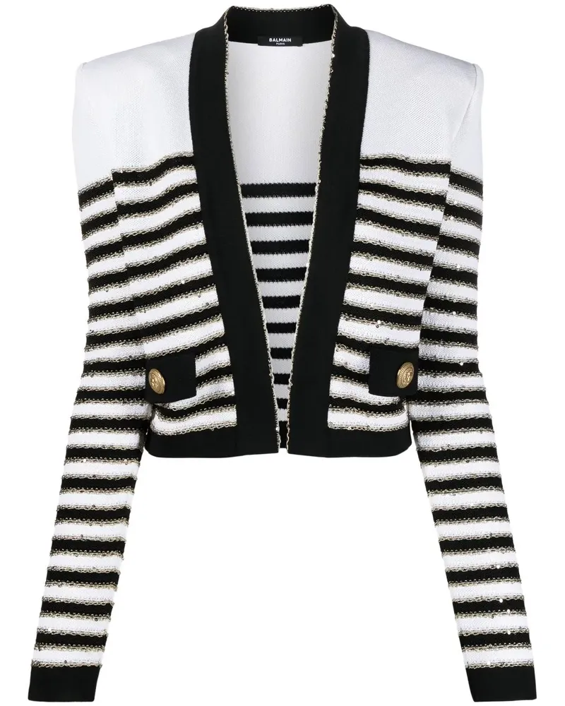 Balmain Gestreifte Cropped-Jacke - Weiß Weiß