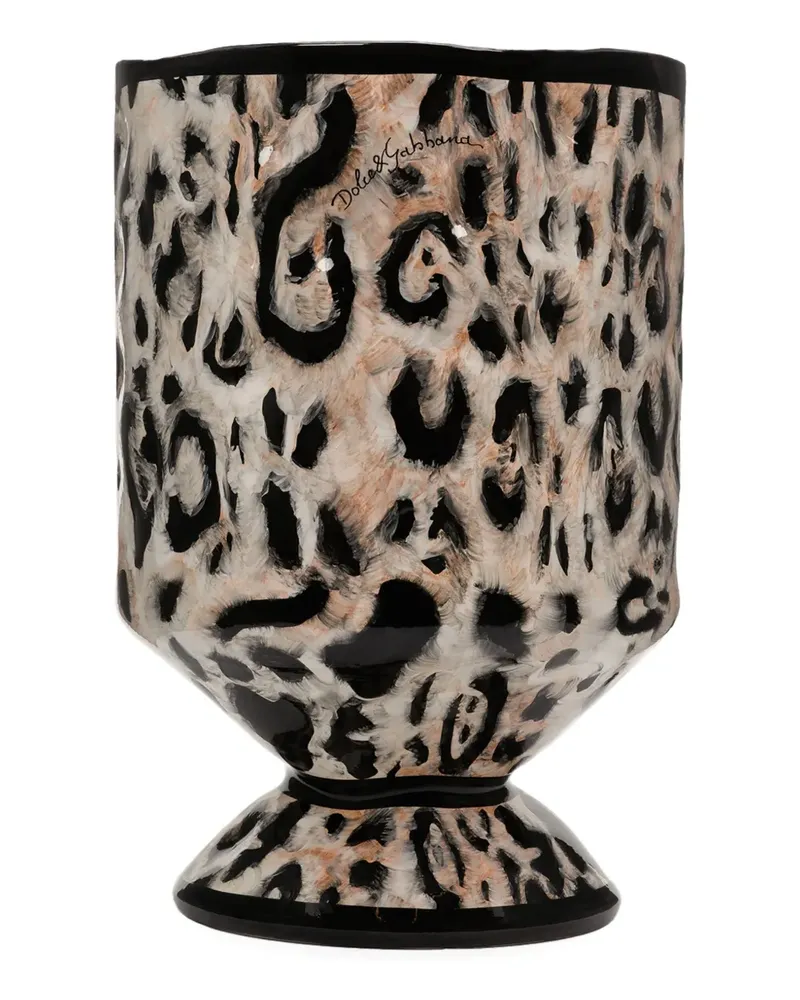 Dolce & Gabbana Mittelgroße Outdoor Vase mit Leoparden-Print (58cm x 37cm) - Braun Braun