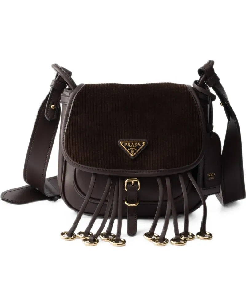 Prada Mini Corsaire Schultertasche aus Cord und Leder - Braun Braun