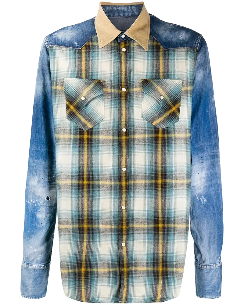 Dsquared2 Hemd im Patchwork-Design - Blau Blau