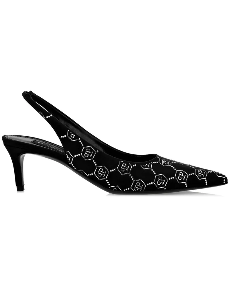 Philipp Plein Slingback-Pumps mit Monogrammmuster 50mm - Schwarz Schwarz