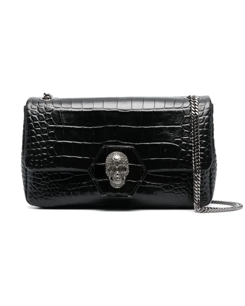 Philipp Plein Schultertasche mit Kristall-Totenkopf - Schwarz Schwarz