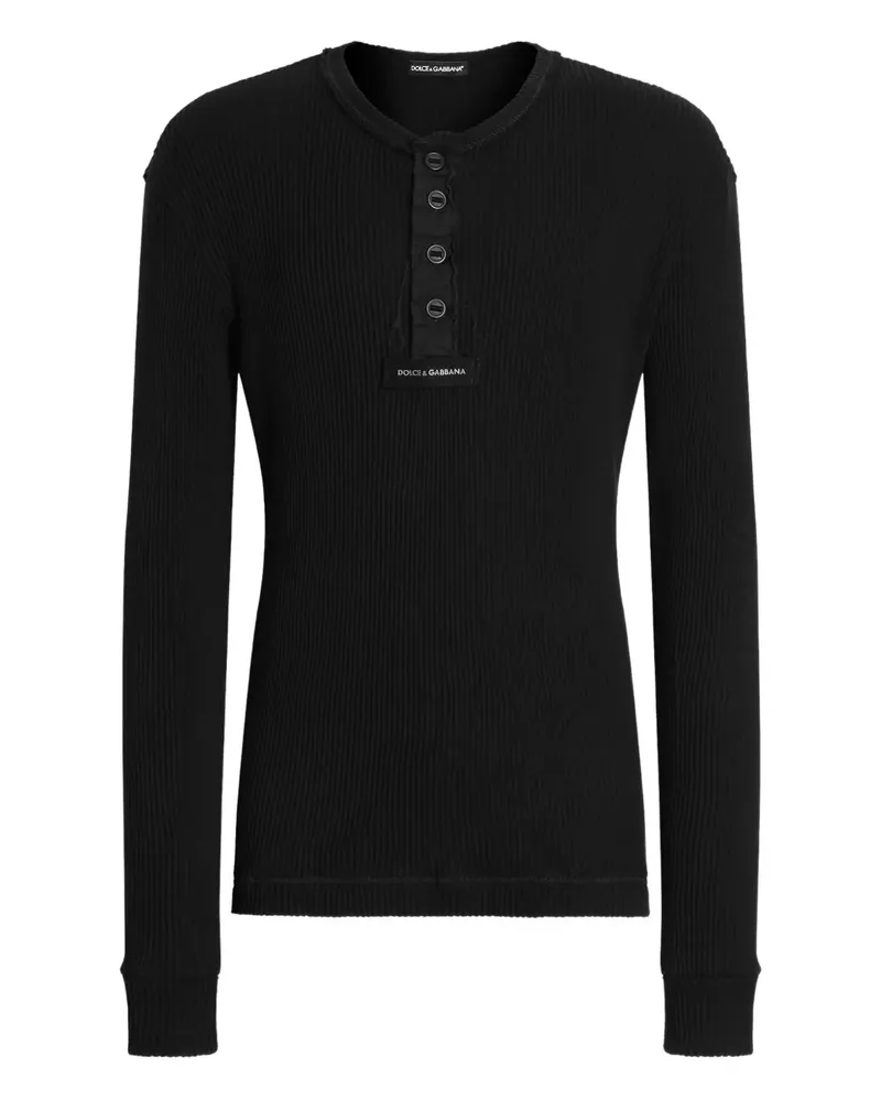 Dolce & Gabbana Geripptes T-Shirt mit Knöpfen - Schwarz Schwarz