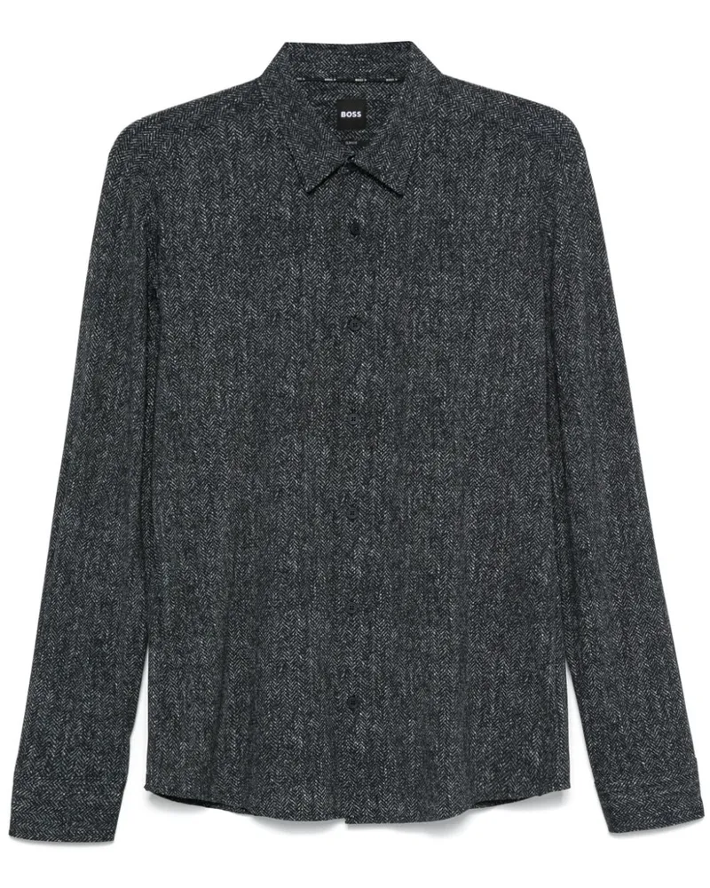 HUGO BOSS Hemd mit Fischgrätenmuster - Schwarz Schwarz