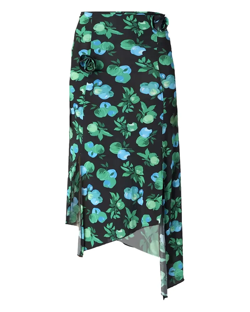 COPERNI Asymmetrischer Rock mit Blumen-Print - Schwarz Schwarz