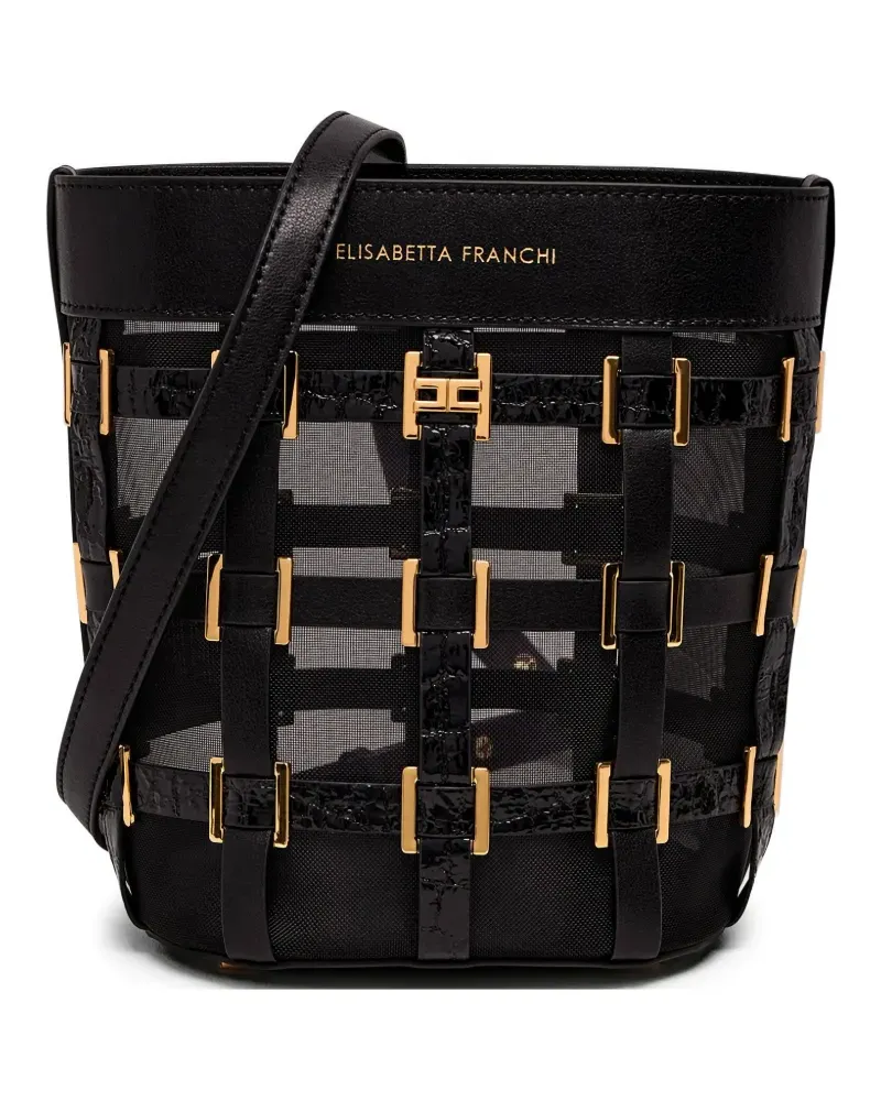 Elisabetta Franchi rings-detail mesh bucket bag - Schwarz Schwarz