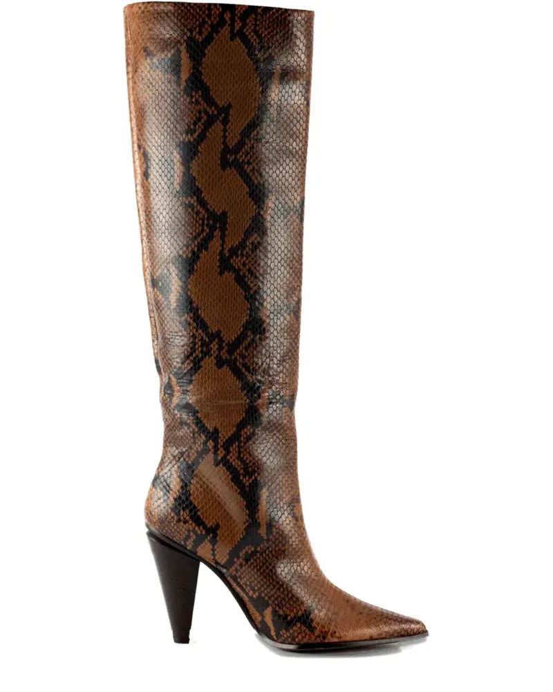 FESTA Milano Spitze Stiefel mit Schlangen-Print 80mm - Braun Braun