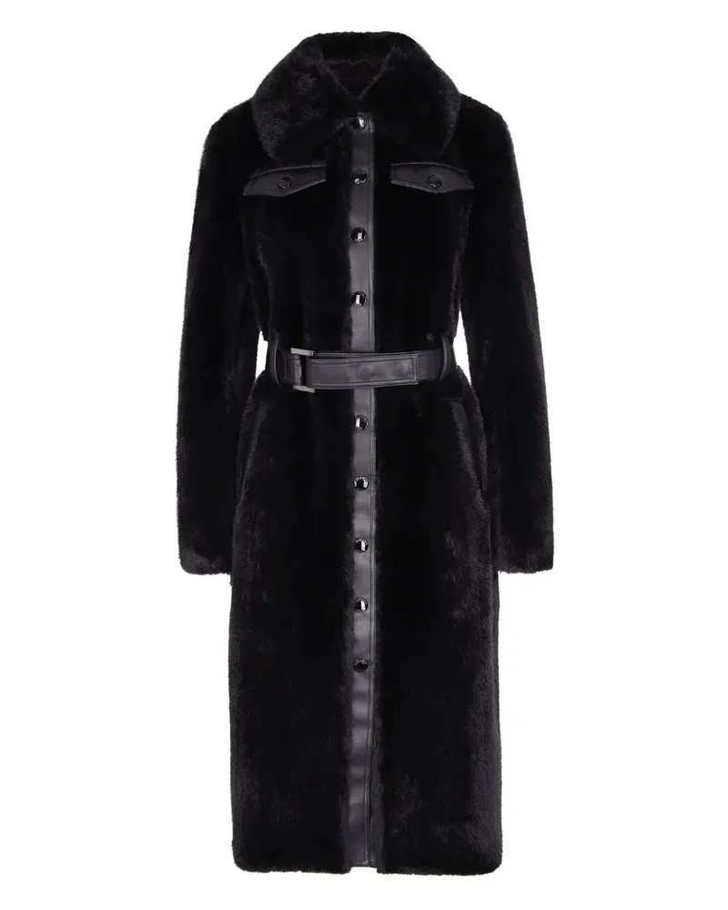 Patrizia Pepe Faux-Fur-Mantel mit Gürtel - Schwarz Schwarz
