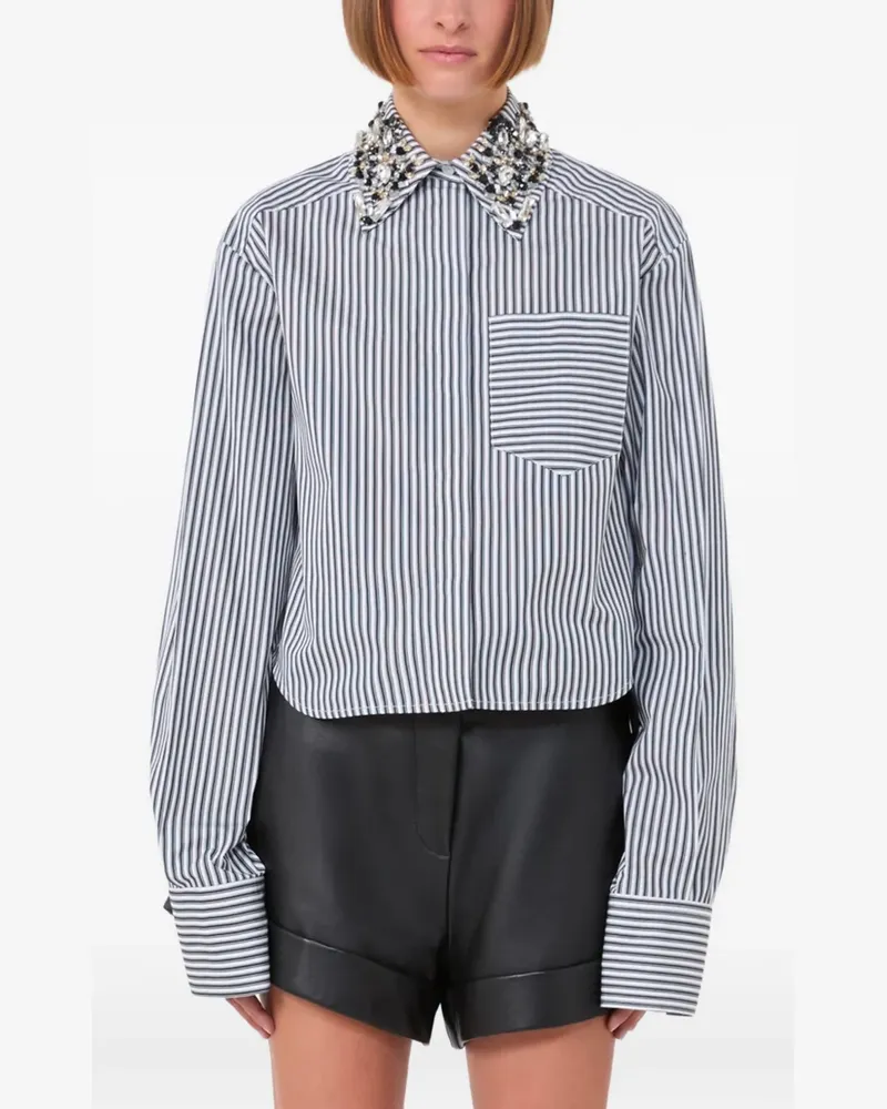 SPORTMAX Gestreiftes Hemd mit Kristallen - Weiß Weiß